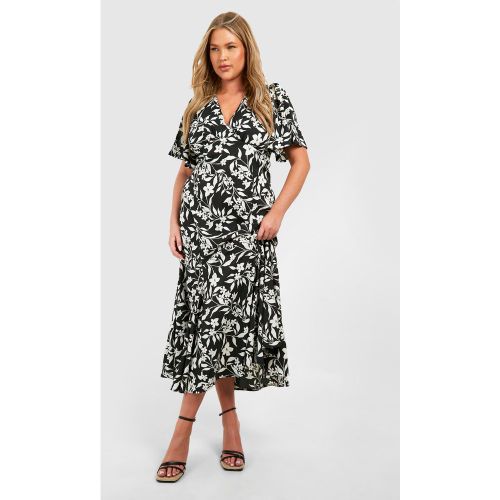 Grande Taille - Robe Mi-Longue Fleurie À Manches Courtes - 44 - boohoo - Modalova