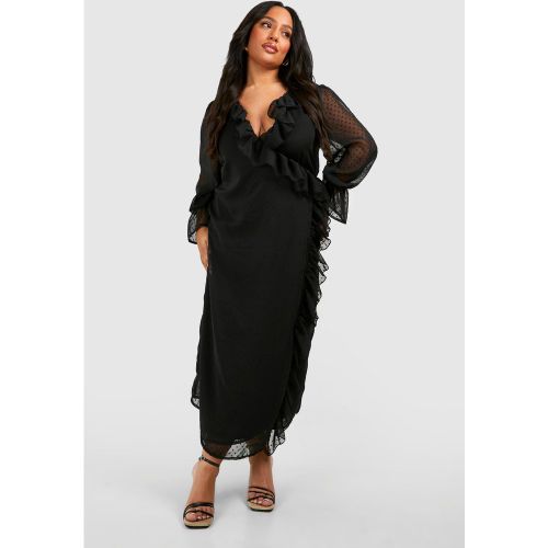Grande Taille - Robe Portefeuille En Plumetis À Volants - 44 - boohoo - Modalova