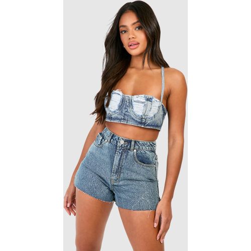 Short En Jean Délavé À Bords Bruts - 34 - boohoo - Modalova