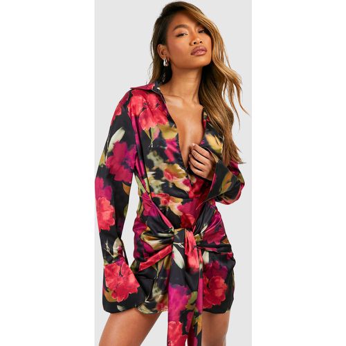 Robe Chemise Fleurie Nouée - 40 - boohoo - Modalova