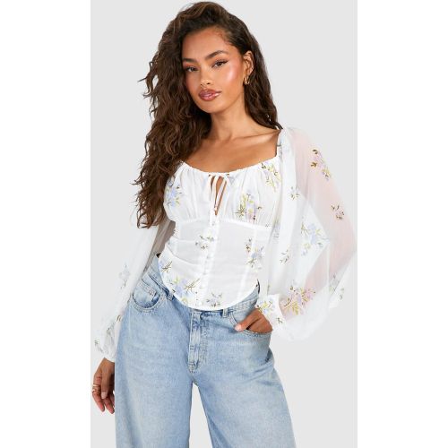 Crop Top Fleuri À Manches Longues - 40 - boohoo - Modalova