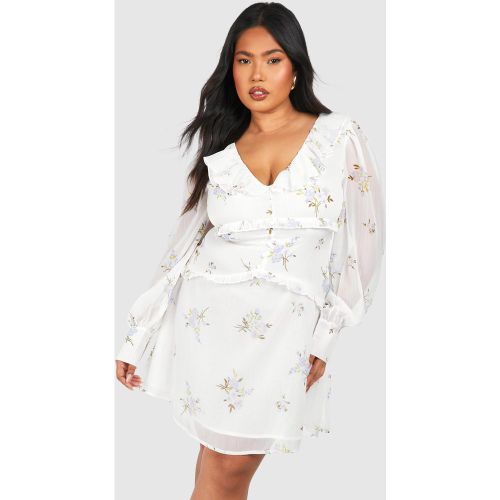 Grande Taille - Robe Courte Fleurie À Volants - 50 - boohoo - Modalova