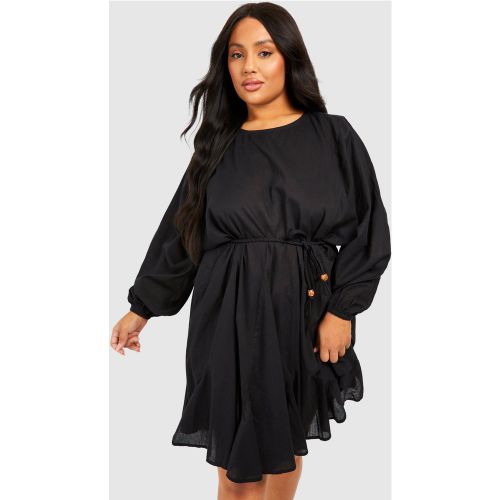 Grande Taille - Robe Courte Texturée En Coton À Ceinture - 46 - boohoo - Modalova