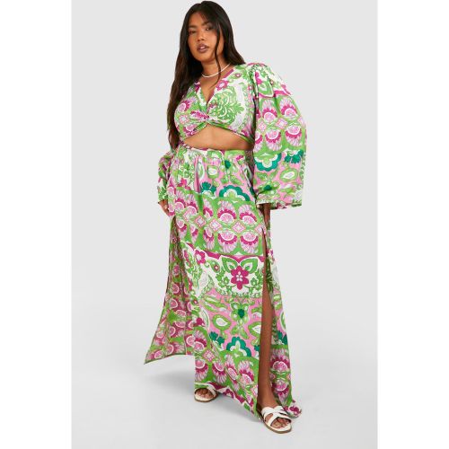 Grande Taille - Jupe Longue Fendue À Imprimé Cachemire - 44 - boohoo - Modalova
