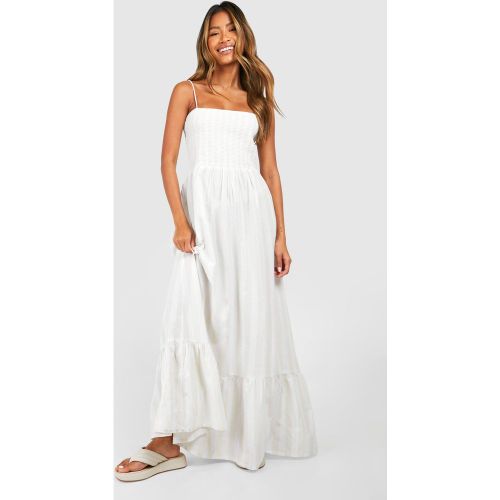 Robe Bustier Longue Froncée À Rayures - Blanc Écru - 36, Blanc Écru - boohoo - Modalova