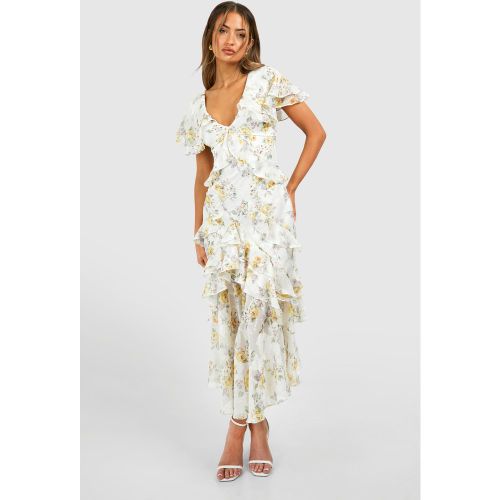 Robe Longue Fleurie À Volants - 36 - boohoo - Modalova