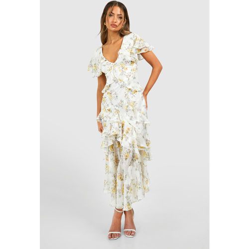 Robe Longue Fleurie À Volants - 44 - boohoo - Modalova