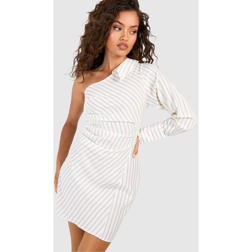 Stripe Asymmetric Rouched Shirt Dress - boohoo - Modalova