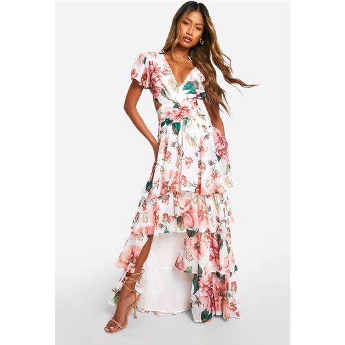 Robe Longue Fleurie À Volants - 42 - boohoo - Modalova