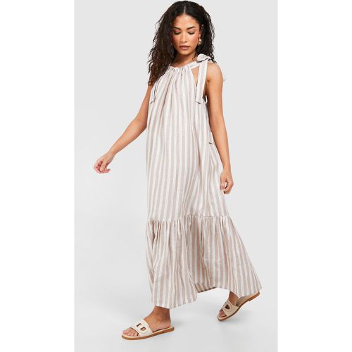 Petite" Linen Stripe Midi Dress - boohoo - Modalova