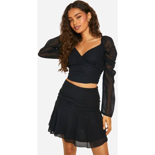 Crop Top Froncé En Mousseline De Soie À Manches Larges - 34 - boohoo - Modalova