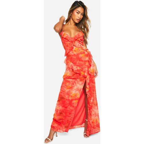 Robe Longue En Mousseline De Soie À Volants - 38 - boohoo - Modalova