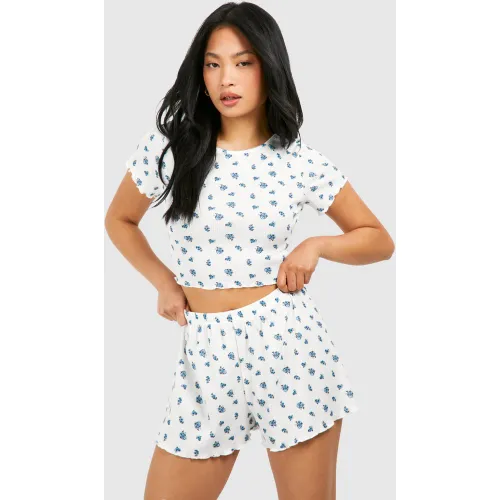 Petite" - Pyjama Fleuri Côtelé - 36 - boohoo - Modalova