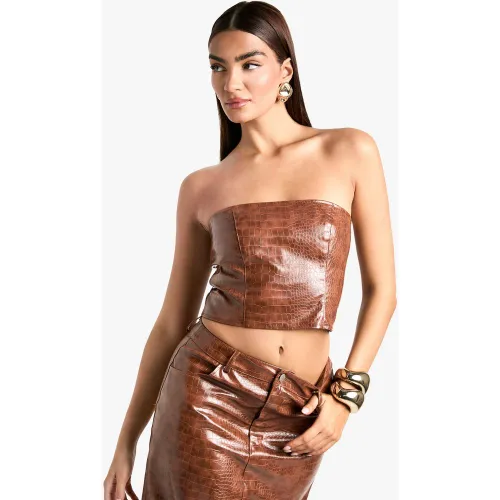 Corset Croco - Marron - 34, Marron - boohoo - Modalova
