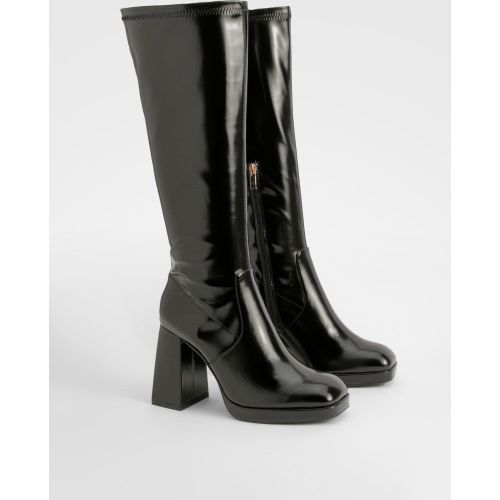 Bottes Hautes À Plateforme Et Talon Carré - Pointure Large - 36 - boohoo - Modalova