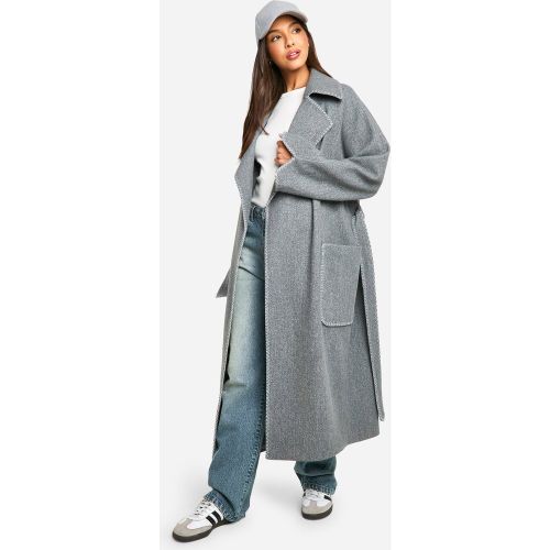 Manteau Effet Laine À Ceinture Et Coutures Contrastantes - 36 - boohoo - Modalova
