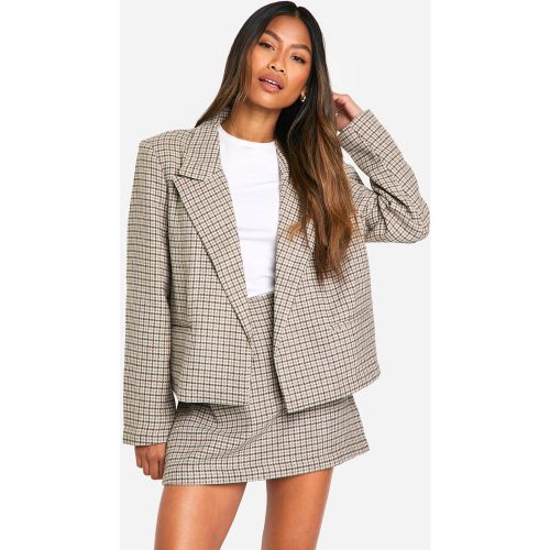 Blazer Court Effet Laine À Motif Pied-De-Poule - 36 - boohoo - Modalova