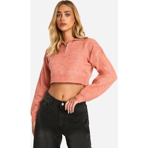 Pull Court À Col Zippé En Maille Douce - S - boohoo - Modalova