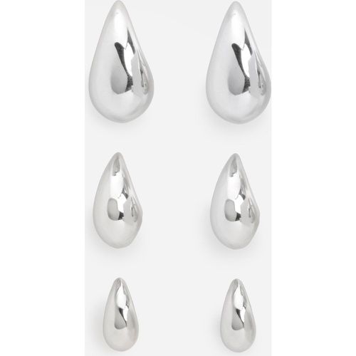 Silver Tear Drop Earrings 3 Pack - - boohoo - Modalova