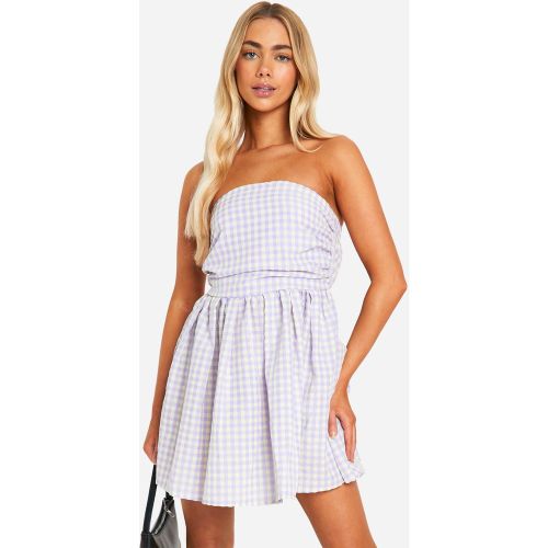 Robe Courte Froncée À Imprimé Vichy - 36 - boohoo - Modalova