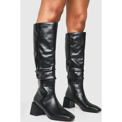 Bottes Hautes Froncées À Talon Carré - 37 - boohoo - Modalova