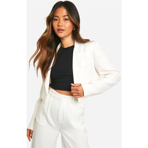 Blazer Court De Costume À Décolleté Plongeant - Blanc Écru - 36, Blanc Écru - boohoo - Modalova