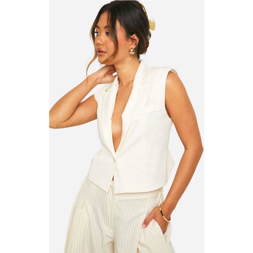 Gilet Oversize Court Sans Manches - Blanc Écru - 34, Blanc Écru - boohoo - Modalova