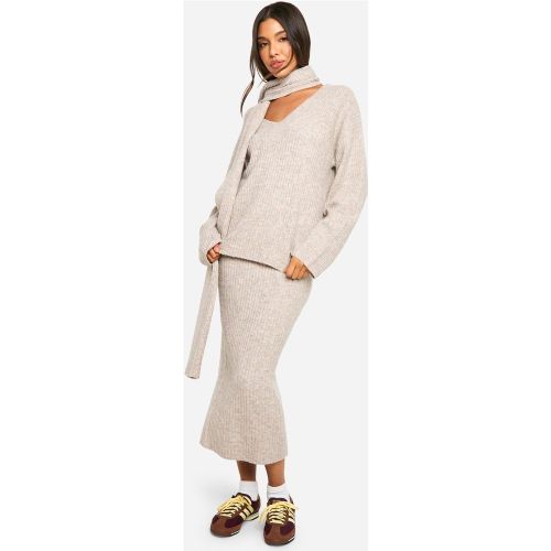 Pull Oversize À Col V En Maille Douce Et Écharpe - L - boohoo - Modalova