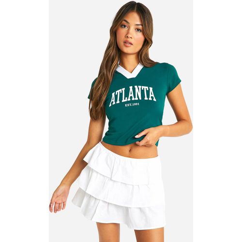 T-Shirt À Col V Et Slogan Atlanta - boohoo - Modalova