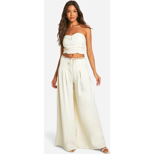 Pantalon Large Plissé - Blanc Écru - 34, Blanc Écru - boohoo - Modalova