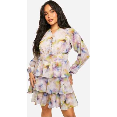 Grande Taille - Robe Patineuse Imprimée À Volants - 44 - boohoo - Modalova