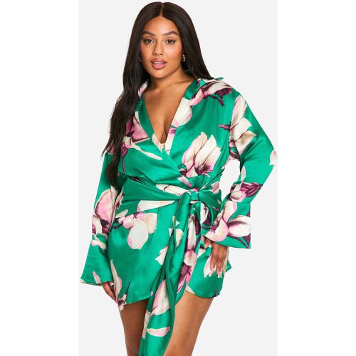 Grande Taille - Robe Portefeuille Fleurie Nouée - 44 - boohoo - Modalova