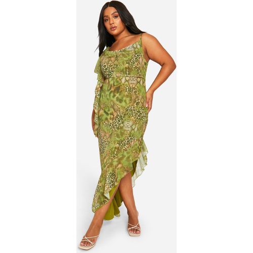 Grande Taille - Robe Longue À Volants Et Imprimé Serpent - 46 - boohoo - Modalova