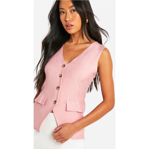 Gilet Long Effet Lin Sans Manches - 34 - boohoo - Modalova