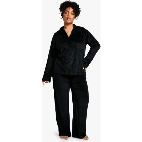 Grande Taille - Ensemble De Pyjama Boutonné En Velours - 46 - boohoo - Modalova