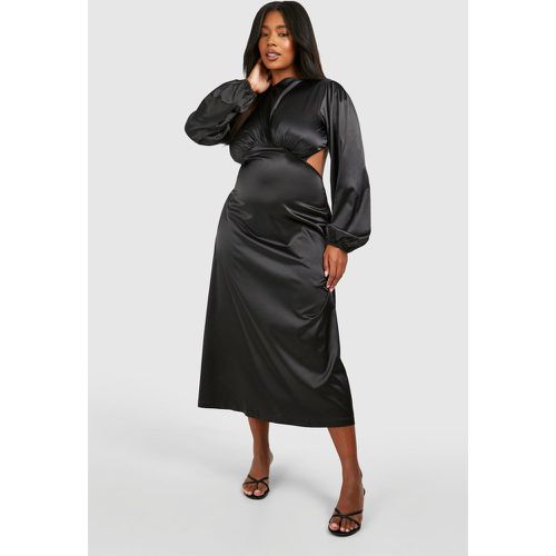 Grande Taille - Robe Mi-Longue Satinée À Manches Bouffantes - 46 - boohoo - Modalova