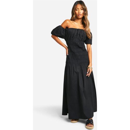 Robe Longue Froncée En Coton À Manches Bouffantes - 36 - boohoo - Modalova