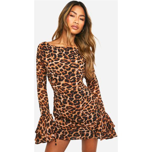 Robe Courte Volantée À Imprimé Léopard - 40 - boohoo - Modalova