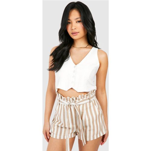 Petite" - Short À Taille Froncée Et Rayures - 34 - boohoo - Modalova
