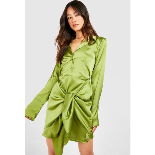Tall" - Robe Chemise Satinée Nouée - 36 - boohoo - Modalova