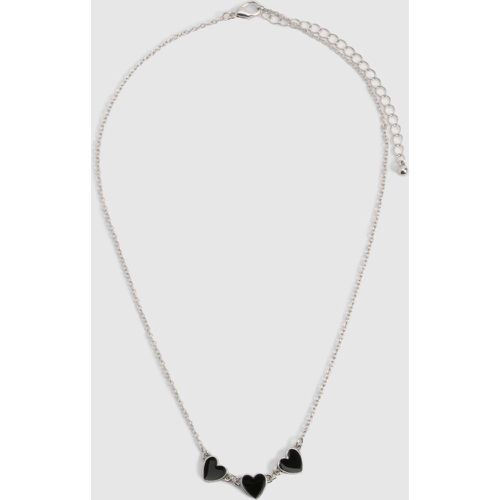 Silver Black Enamel Triple Heart Detail Necklace - - boohoo - Modalova