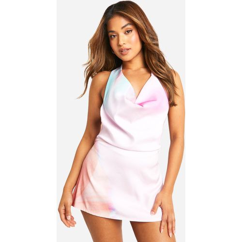 Petite" - Robe Satinée Imprimée À Dos Nu - 40 - boohoo - Modalova