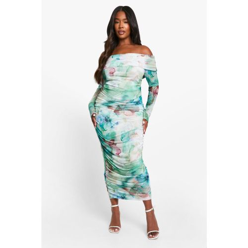 Grande Taille - Robe Mi-Longue Fleurie À Col Bateau - 56 - boohoo - Modalova