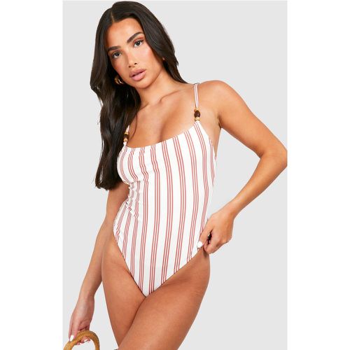 Petite" Stripe Print Strap Detail Swimsuit - Blanc Écru - 8, Blanc Écru - boohoo - Modalova