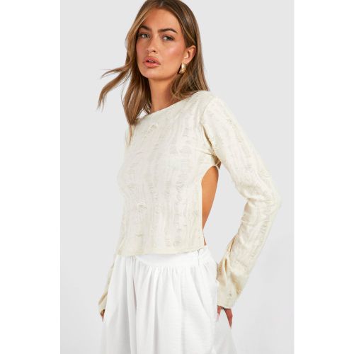 Top En Jean À Dos Nu Et Manches Longues - 34 - boohoo - Modalova