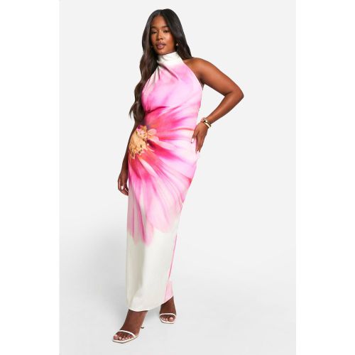 Grande Taille - Robe Longue Premium Satinée Fleurie À Dos Nu - 52 - boohoo - Modalova