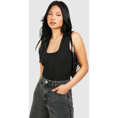 Petite" - Body Corset Côtelé À Col Carré - 34 - boohoo - Modalova