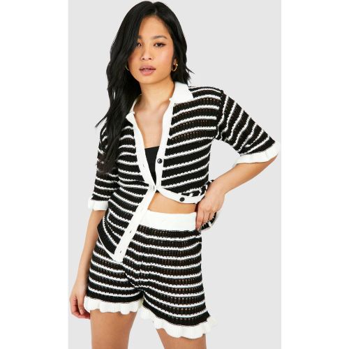 Petite" - Short Rayé En Maille À Volants - S - boohoo - Modalova