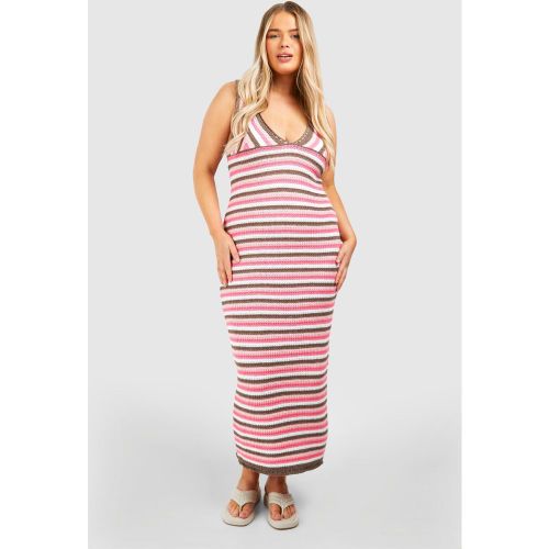 Grande Taille - Robe Longue En Crochet À Rayures - 44 - boohoo - Modalova