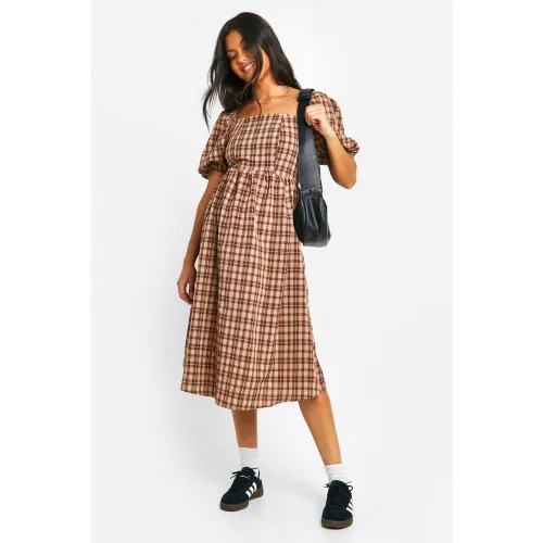 Maternité - Robe De Grossesse Mi-Longue À Carreaux - 36 - boohoo - Modalova